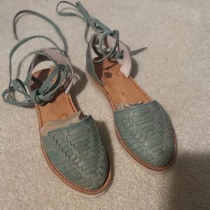 Woven Leather Lace-Up Flats